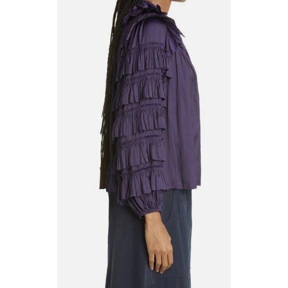 Ulla Johnson Lucy Size 6 Tiered Long Sleeve Blouse Viola Purple - Picture 4 of 12